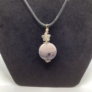 Lavender Round Stone Pendant Necklace with Floral Accent